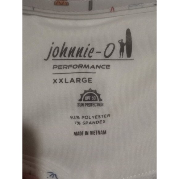 Johnnie O Polo Shirt Mens 2XL White All Over Print Geometric Performance Drinks - Picture 10 of 13